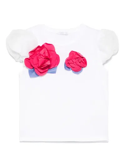 Miss Grant Kids' Floral-appliqué T-shirt In White