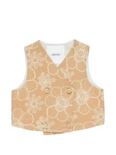 Miss Grant Kids' Floral Button Vest In Neutral