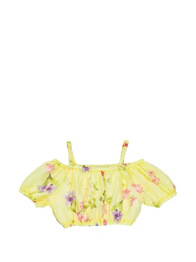 Miss Grant Kids' Floral Crop Top In Yellow