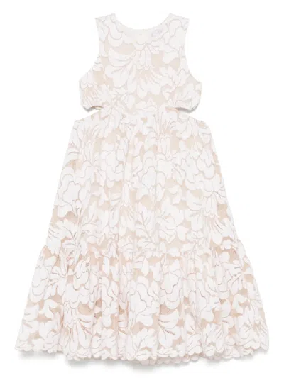 Miss Grant Kids' Floral-lace Dress In Neutrals