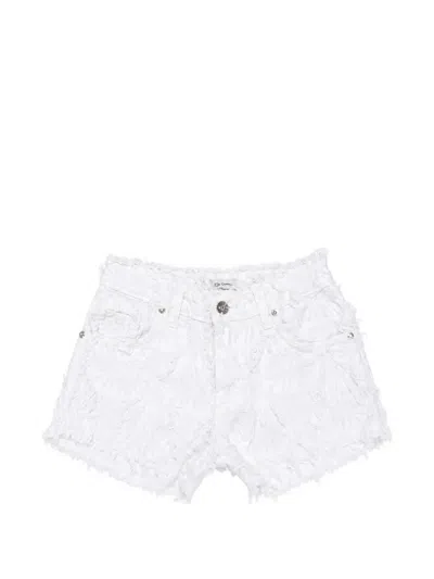 Miss Grant Kids' Frayed Floral-patchwork Shorts In White