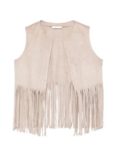 Miss Grant Kids' Fringed-detail Gilet In Brown