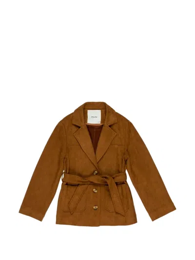 Miss Grant Kids' Fringe-detail Belted Jacket In Brown
