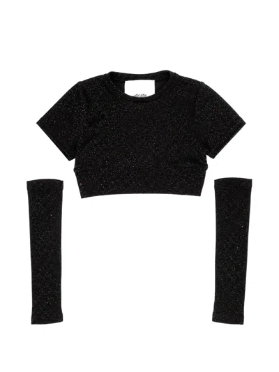 Miss Grant Kids' Glitter-effect Detachable-sleeve T-shirt In Black