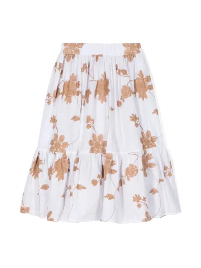 Miss Grant Kids' Floral-embroidered Cotton Skirt In White