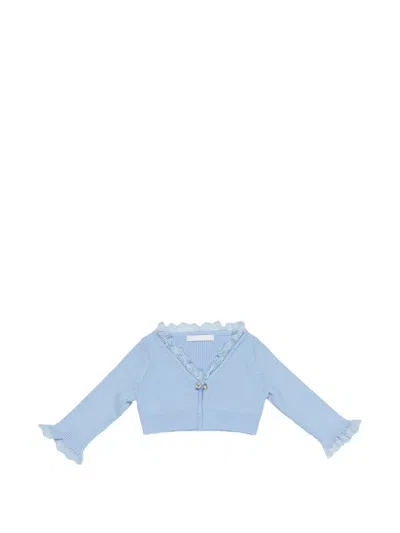 Miss Grant Kids' Lace-trim Ribbed Cardigan In Blue