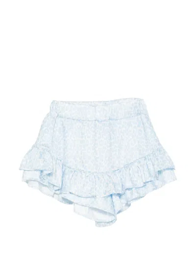 Miss Grant Kids' Leopard-pattern Ruffled Shorts In Blue