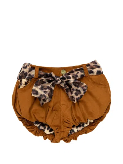 Miss Grant Kids' Leopard-print Bow-detail Shorts In Brown