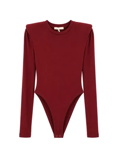 Miss Grant Kids' Padded-shoulder Long-sleeve Bodysuit In Red