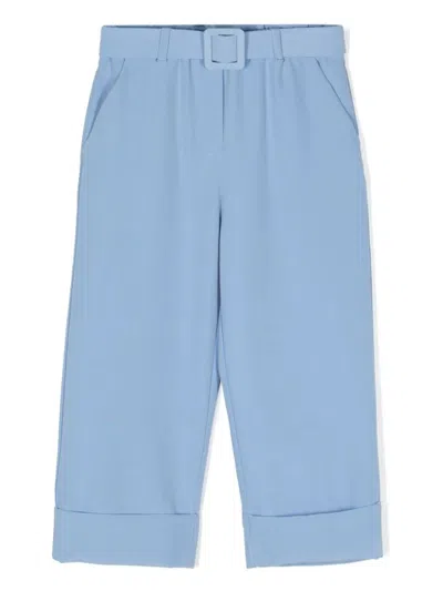 Miss Grant Kids' Belted Straight-leg Trousers In Light Blue