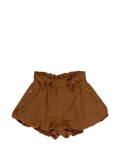 Miss Grant Kids' Paperbag-waist Balloon-hem Shorts In Brown