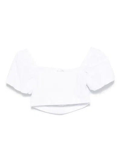 Miss Grant Kids' Puff-sleeve Cropped T-shirt In White