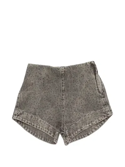 Miss Grant Kids' Rhinestone-embellished Acid-wash Shorts In Grey