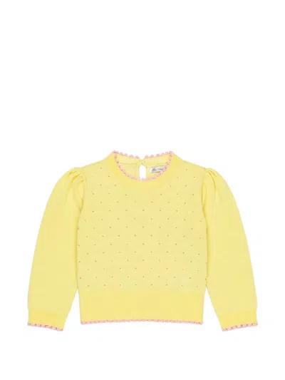 Miss Grant Kids' Rhinestone-embellished Bobble-trim Jumper In Yellow