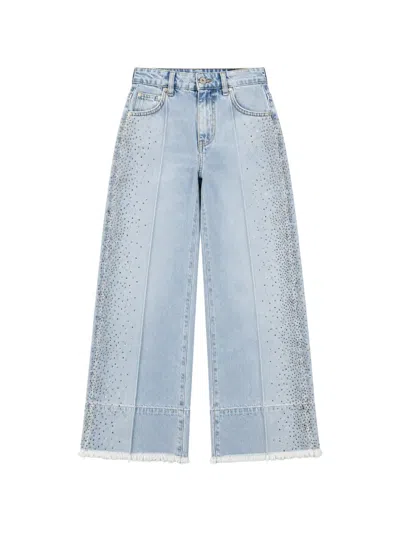 Miss Grant Kids' Rhinestone-embellished Frayed-hem Jeans In Blue