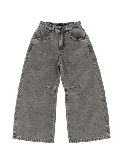 Miss Grant Kids' Rhinestone-embellished Wide-leg Jeans In Grey