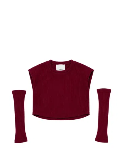 Miss Grant Kids' Ribbed-knit Detachable-sleeve Top In Red