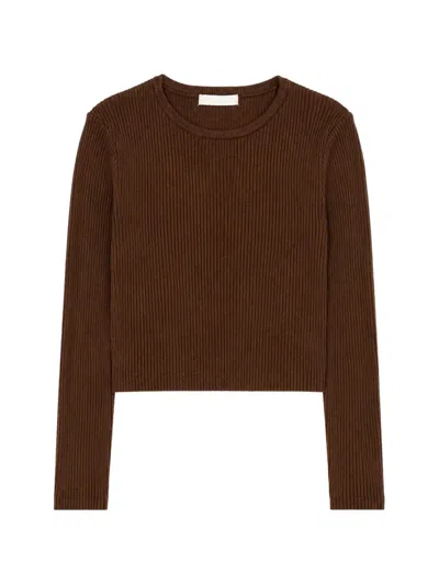 Miss Grant Kids' Ribbed-knit Long-sleeved T-shirt In Brown