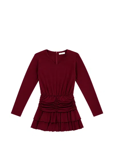 Miss Grant Kids' Ruched Tiered Dress In Red