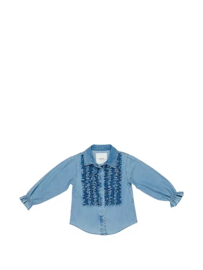 Miss Grant Kids' Ruffled Denim Shirt In Blue