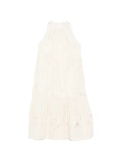 Miss Grant Kids' Ruffled Embroidered Dress In Neutral