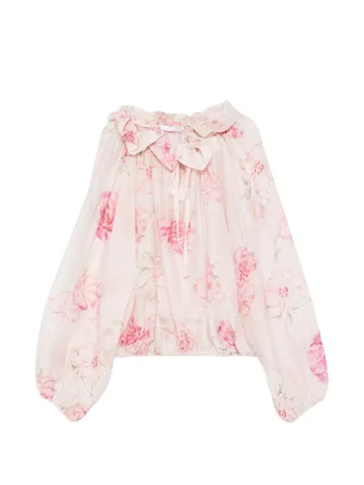 Miss Grant Kids' Ruffled Floral Blouse In Pink