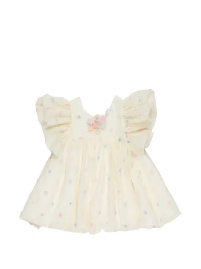 Miss Grant Babies' Ruffled Polka Dot Dress In Neutral