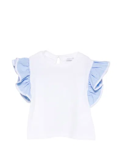 Miss Grant Babies' Ruffled-sleeve T-shirt In White