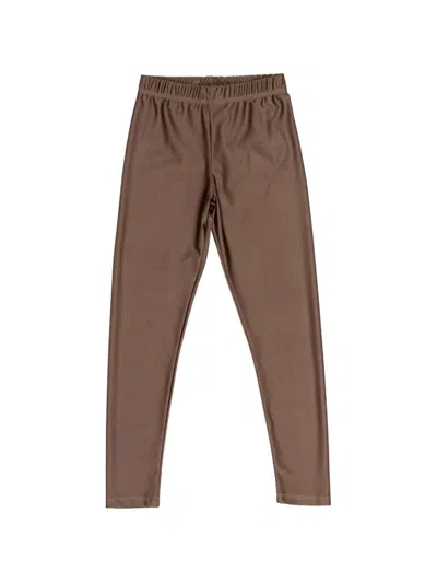 Miss Grant Kids' Satin-finish Leggings In Brown