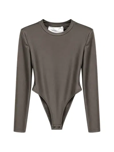 Miss Grant Kids' Satin-finish Long-sleeve Bodysuit In Brown