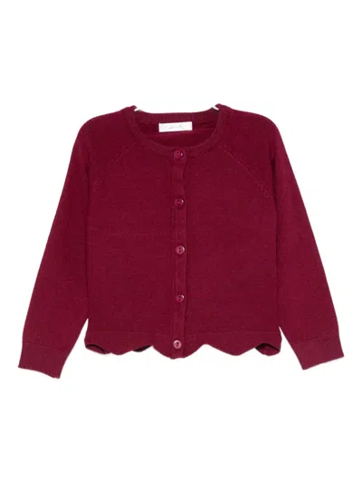Miss Grant Babies' Scallop-hem Cardigan In Red