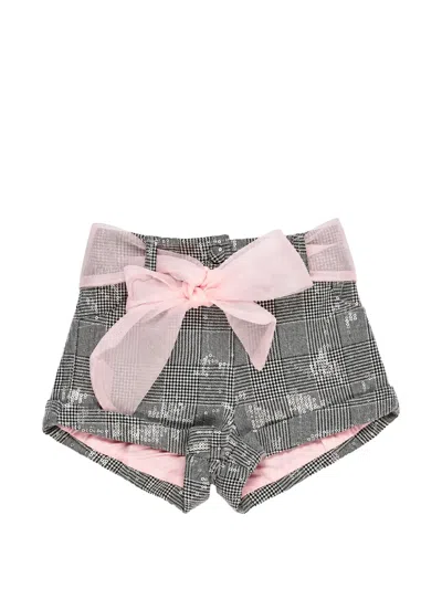 Miss Grant Kids' Sequin-embellished Checked Shorts In Black