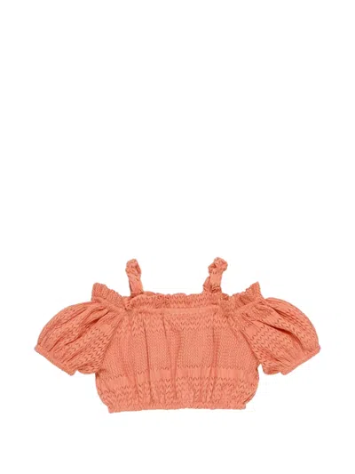 Miss Grant Kids' Shirred Puff-sleeve Top In Orange