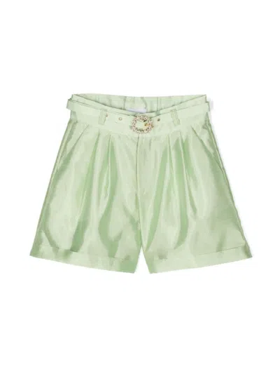 Miss Grant Kids' Shantung Belted Shorts In Green