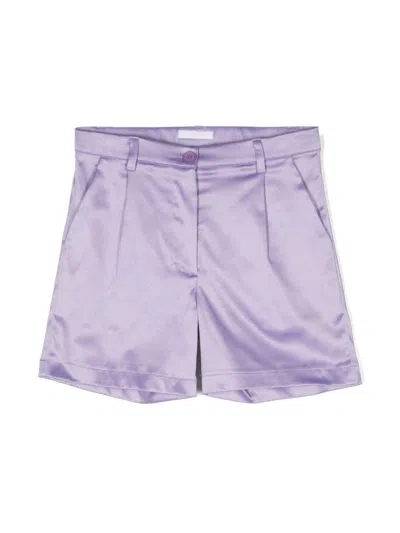 Miss Grant Kids' Pleated Satin Shorts In Purple