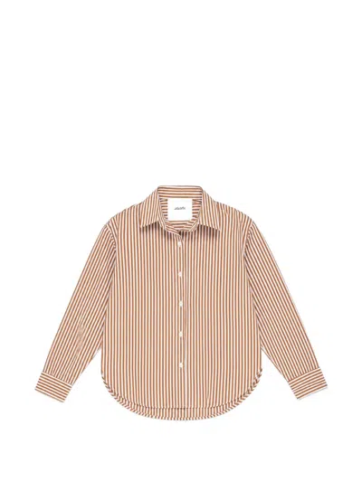 Miss Grant Kids' Striped Long-sleeve Shirt In Brown