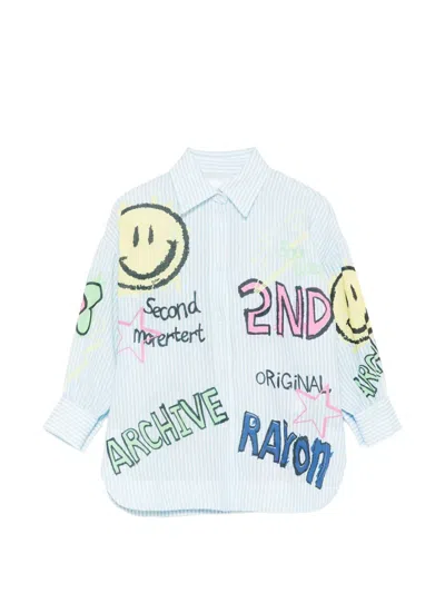 Miss Grant Kids' Striped-pattern Graphic Shirt In Blue