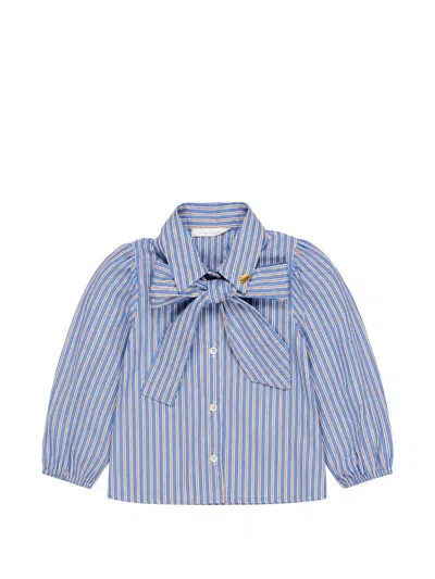 Miss Grant Kids' Stripe-print Pussy-bow Shirt In Blue