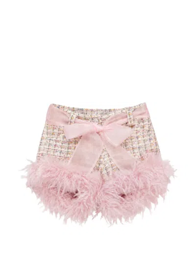 Miss Grant Kids' Tweed Fur-trim Shorts In Pink