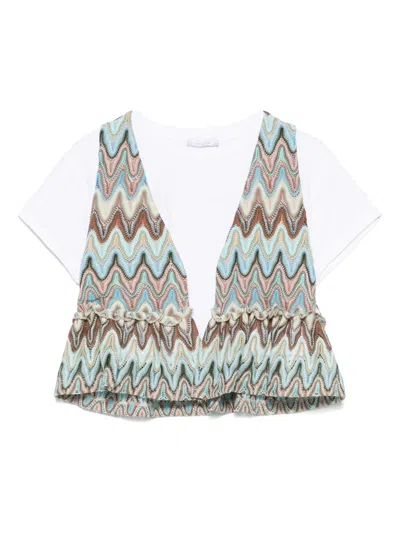 Miss Grant Kids' Wave-pattern T-shirt Set (set Of Two) In White