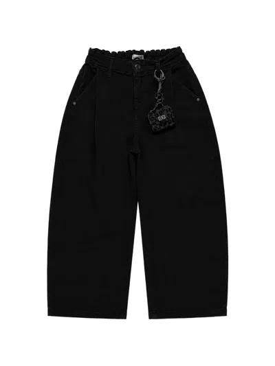 Miss Grant Kids' Wide-leg Pleated Jeans In Black