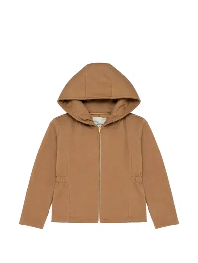Miss Grant Kids' Zip-up Gathered-waist Hoodie In Neutrals
