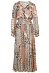 Miss June Angelique Long Dress In Beige | Parisian Style Full Length Lightweight Dress | V-neck &amp; Elastic  In Brown