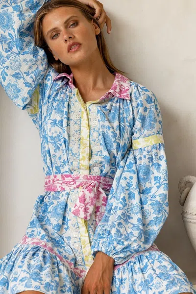 Miss June Button Down Floral Midi Shirt Dress In Multi