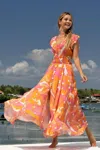 Miss June Button Maxi Dress In Pink/orange In Orange
