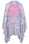 Miss June Caftan Madalena In Blue | Short Beach Dress | Vibrant Paisley Print Embroidered With Sequins | Women In Blue