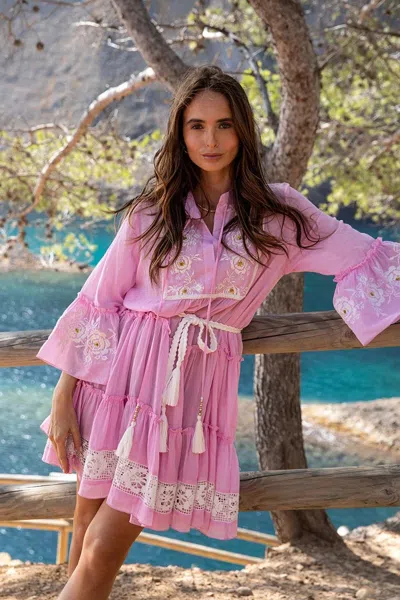 Miss June Cecilia Short Dress Pink Off White