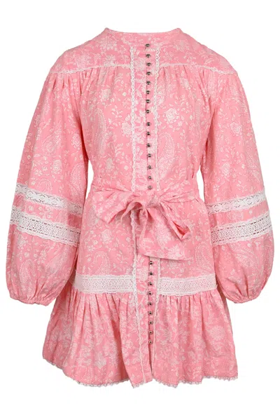 Miss June Dress Heidi Peach With Long Sleeves | Delicate Lace Detail | Adjustable Cuffs | Pink &amp; Floral Co