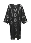 Miss June Eden Caftan In Black | Lace Beach Cover Up Midi Dress | V-neck, Side Slits, Cut-out Details | Cotton In Black