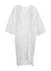 Miss June Eden Caftan In White | Lace Beach Cover Up Midi Dress | V-neck, Side Slits, Cut-out Details | Cotton In White